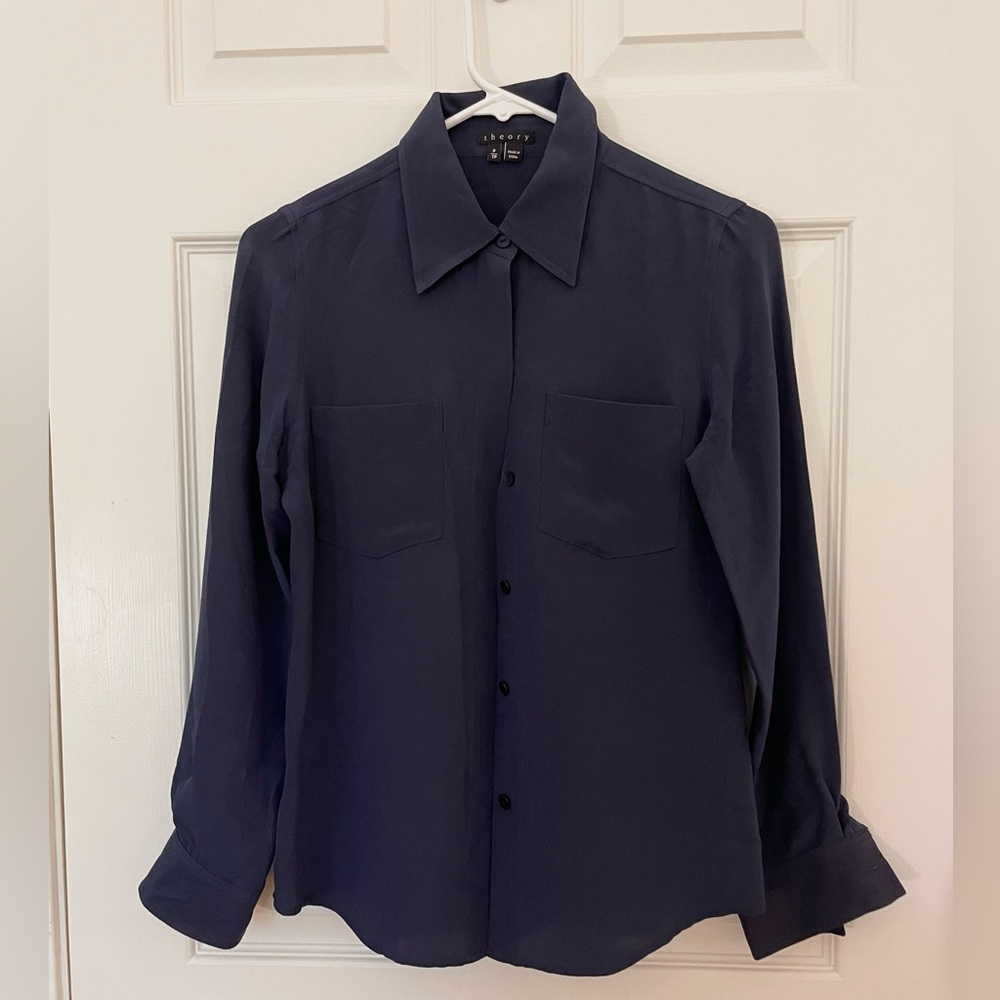 Theory 100% Silk Midnight Blue Shirt
